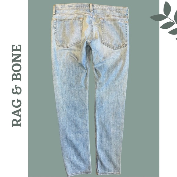 Rag & Bone Upcycled Patchwork Denim Jeans Hand Embroidered Blue White Size 29 - Picture 2 of 8